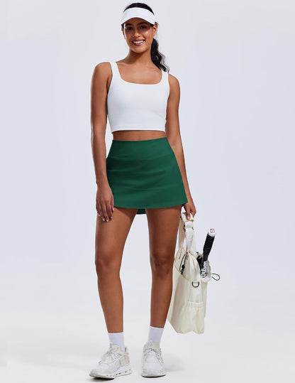 PINSPARK Pleated Tennis Skirts for Women with Short Pockets High Waisted Athletic Golf Skort Workout Pickleball Mini Skirt