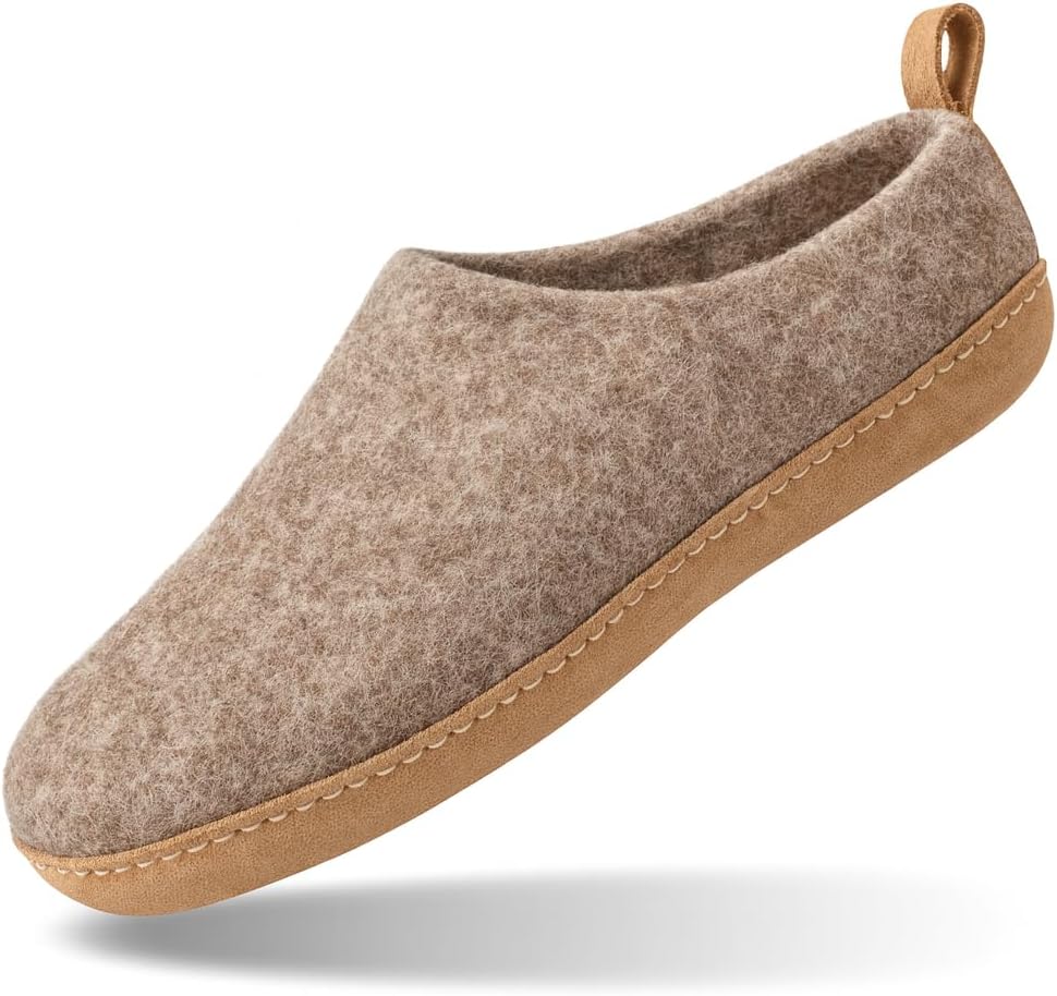 HAUSSIMPLE Wool Slippers, Felted Closed Back House Shoes with Leather Sole | Warm, Breathable, Handmade, Natural Fiber, Indoor Use, Women's & Men's Sizing, Soft Feel, Cold Floor Protection, Cozy Comfort