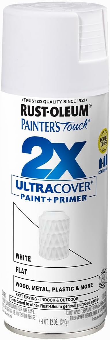 Rust-Oleum 334021 Painter's Touch 2X Ultra Cover Spray Paint, 12 oz, Flat White