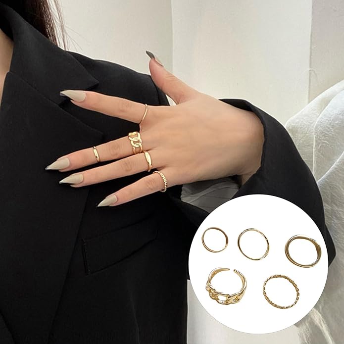Rings for Women,5 Pcs Finger Ring Anti-allergy Wearable Alloy Vintage Finger Rings Set for Gift