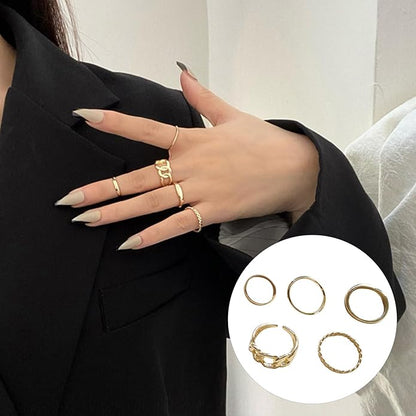 Rings for Women,5 Pcs Finger Ring Anti-allergy Wearable Alloy Vintage Finger Rings Set for Gift
