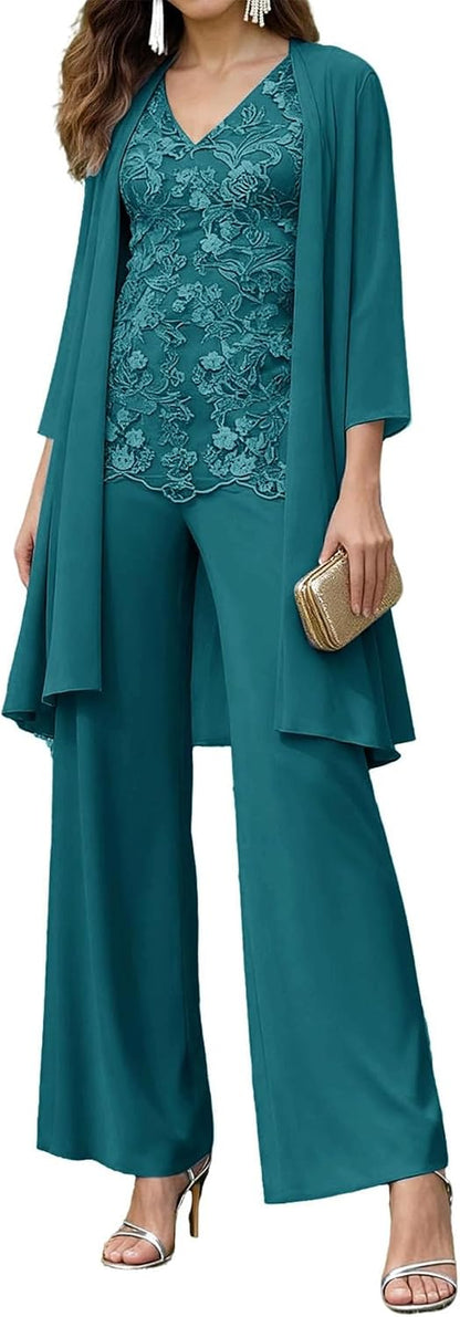 3 Pieces Mother of Bride Pant Suits with Jacket for Wedding Dressy Petite Mother of Groom Formal Outfits