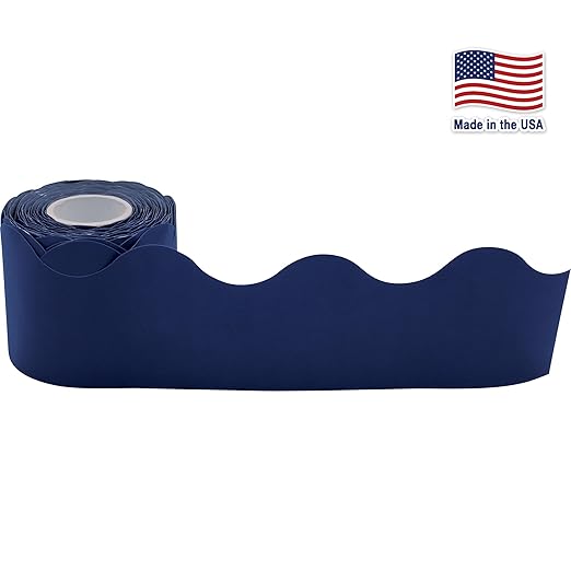 Teacher Created Resources Navy Blue Scalloped Rolled Border Trim - 50ft - Decorate Bulletin Boards, Walls, Desks, Windows, Doors, Lockers, Schools, Classrooms, Homeschool & Offices