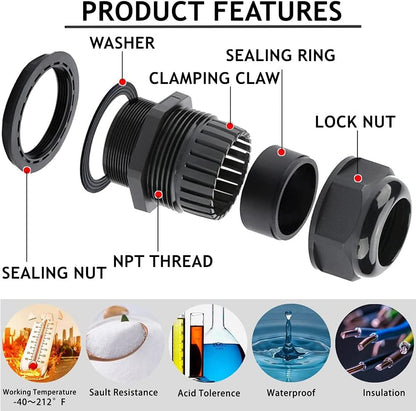 PENGLIN 8PCS Cable Glands 1" NPT Nylon Cable Connector Waterproof Long-lasting Tight Sealing,IP68 Waterproof Protection,Adapt to Heavy-duty Working Scenarios