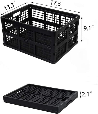 34 L Black Plastic Folding Storage Crates, Collapsible Crates, 2 Packs