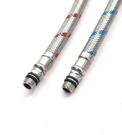 Homevacious 32-Inch Long Bathroom Kitchen Faucet Connector Braided Supply Hose 38-Inch Female Compression Stainless Steel Thread x M10 Male Connector, x 2 Pcs (1 Pair)