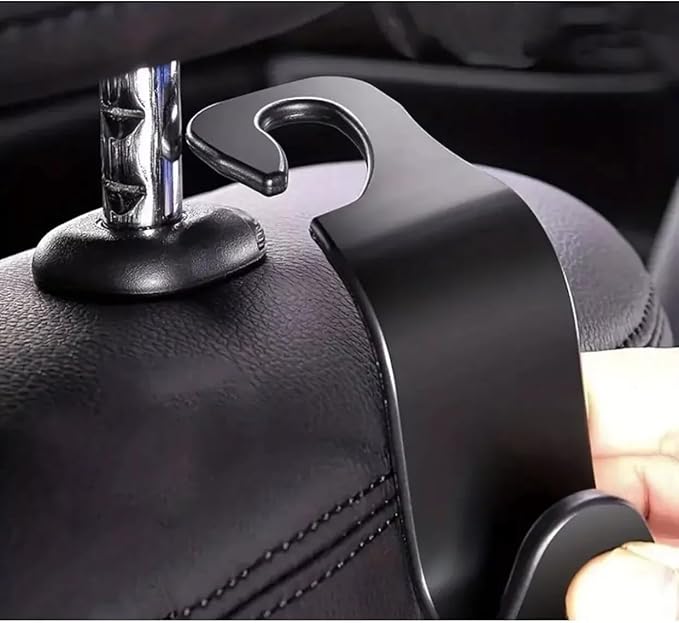 2 Car Seat Hooks Hanger Hooks - 2pc Headrest Hook Organizer in Black Metal - for Organizing Items on Car Seat