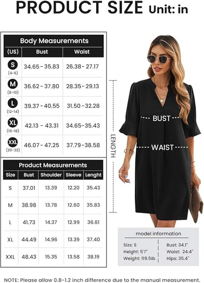 Wkior Shift Dress for Women V Neck Short Sleeves Solid Color Casual Flowy Summer Dresses(S-2XL)