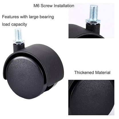 4pcs Black Swivel Caster Wheels M6 Threaded Stem Caster Wheels1.5 Inch Heavy Duty Casters Nylon Wheels Replacement for Furniture, Table,Flower Pot Base, Shelf