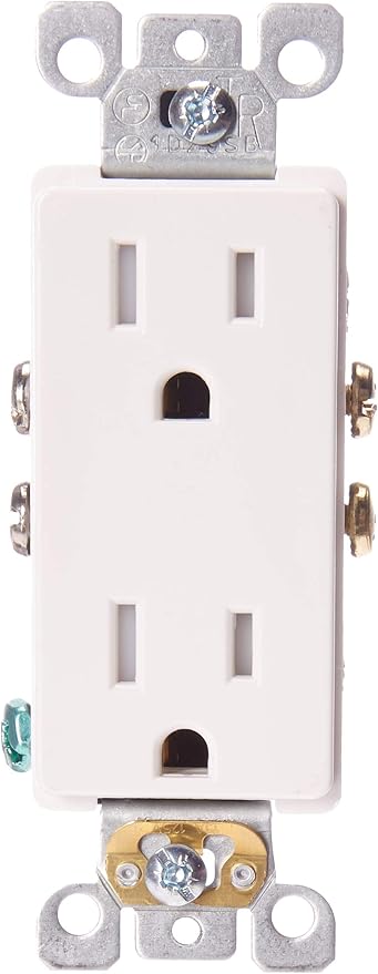 Leviton 15 Amp NEMA 5-15R 2 Pole 3-Wire Tamper Resistant Decora Duplex Receptacle, Self Grounding, T5325-SW, White