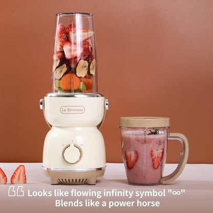 La Reveuse Personal Size Blender 300 Watts for Shakes Smoothies Seasonings Sauces with 17 oz Cup  10 oz Mug,Retro Style
