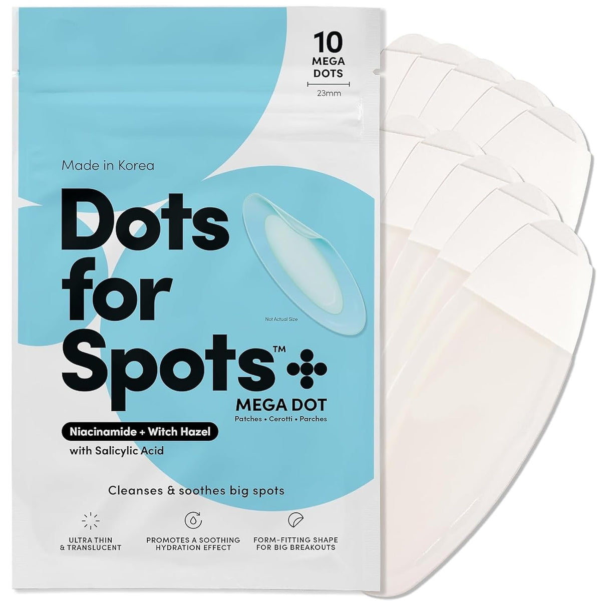 Dots for Spots Large Pimple Patches for Body, Chin, Cheek or Forehead - Includes Active Ingredients Niacinamide, Witch Hazel & Salicylic Acid for Maximum Effectiveness - Reduces Redness (10 patches )
