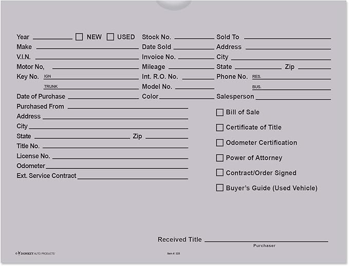 Printed Vehicle Deal Envelopes 9x12 Deal Jackets (100 shrink wrapped) (Gray)