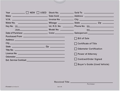 Printed Vehicle Deal Envelopes 9x12 Deal Jackets (100 shrink wrapped) (Gray)