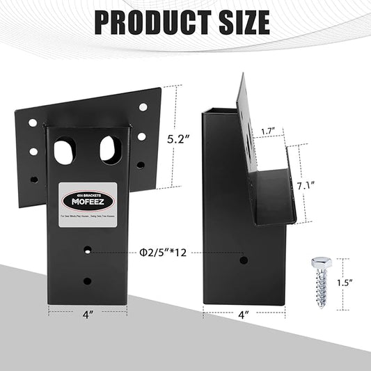 MOFEEZ Deer Stand Brackets 4x4 with Screws, Heavy Duty Elevator Bracket with Powder Coated for Deer Blind Outdoor Hunting Platform Blind Box Treehouse Shooting Shack Over 2000lb Capacity Black 4 Pack