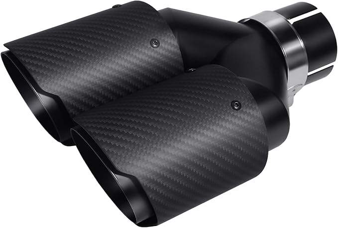 Vechkom 2.5 "Inlet to 3.5" Outlet Exhaust Tip Black Dual Y Carbon Car Rear Tip 9.8" Length Universal for Vehicles with 2.5" O.D. (Matt All Black)