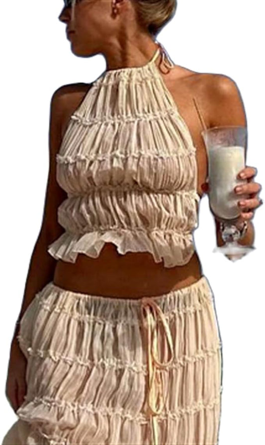 Women Sexy Halter Tops Backless Shirred Smocked Cami Tops Ruched Shirt Y2k Girls Going Out Tops Party Streetwear