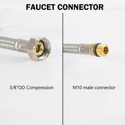 Bathroom Faucet Supply Lines Connector Stainless Steel Braided Supply Hose M10 Compressor Connector and 38-Inch Female Compression Thread x M10 Male Connector, 24-Inch x 2 Pcs (1 Pair)