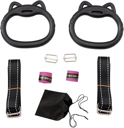 JIANWEI Gymnastics Rings Set for Kids, Professional Children Trapeze Bar Pull Up Rings with Straps Kids Playground Home Exercise Gym Rings with Drawstring Bag for Children Exercise(Pink)