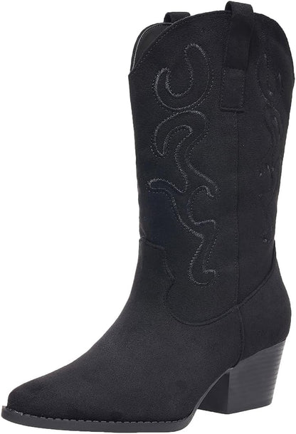Bplangat Cowboy Boots for Women Cowgirl Mid Calf Western Style Embroidery Stitched Low Chunky Heel Ladies Fashion Boots, US Size 5-11.