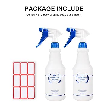 Plastic Spray Bottle, Empty Spray Bottles (2 Pack 24 Oz), All-Purpose Sprayer for Cleaning Solutions, Hair Spray, Bleach, Planting, BBQ, Mist  Stream Water Spraying Bottle with Adjustable Nozzle