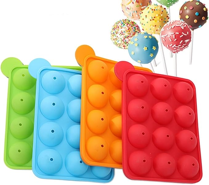Silicone Bake Molds 12 Hole Silicone Cake Pop Mold Ball Shaped Die Mold Silicone Lollipop Chocolate Cake Ice Tray Stick Tool 1Set