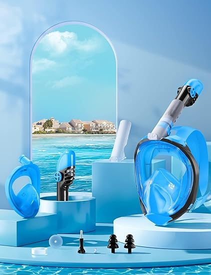 Zenoplige Full Face Snorkel Mask Adults,Dry-Top Snorkeling Gear with Camera Mount,Foldable 180-Degree Panoramic Scuba Mask for Snorkeling Diving Swimming Travel,Snorkel Mask Anti-Fog  Anti-Leak