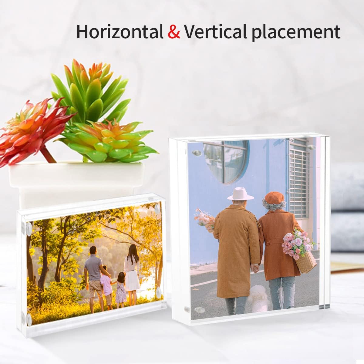 Sezanrpt Acrylic Picture Frames 5x7 Free Standing, Clear Crystal Double Side Magnets 5'' x 7'' Picture Frame, Office Desktop Magnetic 5x7 Lucite Photo Frame for Booth Display, Brand Advertiser…