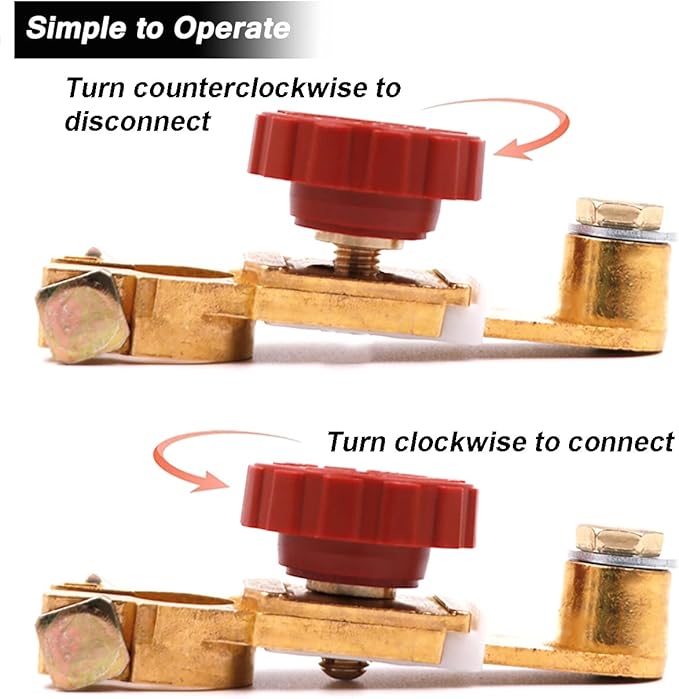 2Pcs Top Post Battery Disconnect Switch - Quick Disconnect Battery Cut Off Switch for Car Truck Marine RV and Electrical Equipment - 12V125A - Red  Black