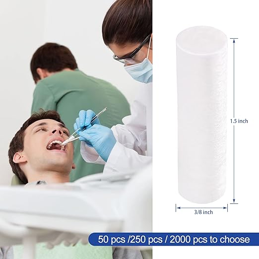 JMU Dental Cotton Rolls 2 2000 Pcs, 1.5'' Rolled Cotton Non-Sterile High Absorbent Cotton Rolls Nosebleed Stopper (Box of 2000)