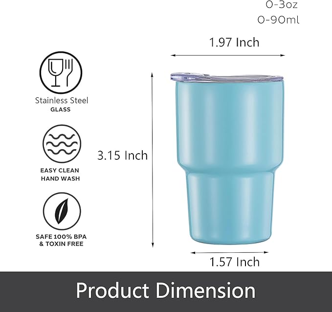3oz Tiny tumbler Stainless Steel Shot Cups Mini Sublimation Blanks Vacuum Insulated Shot Glass Straw Spillproof With Lid And Straw Espresso Cup Alcohol Wine Mug Shot Glasses For Kids (Blue)