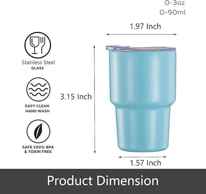 3oz Tiny tumbler Stainless Steel Shot Cups Mini Sublimation Blanks Vacuum Insulated Shot Glass Straw Spillproof With Lid And Straw Espresso Cup Alcohol Wine Mug Shot Glasses For Kids (Blue)