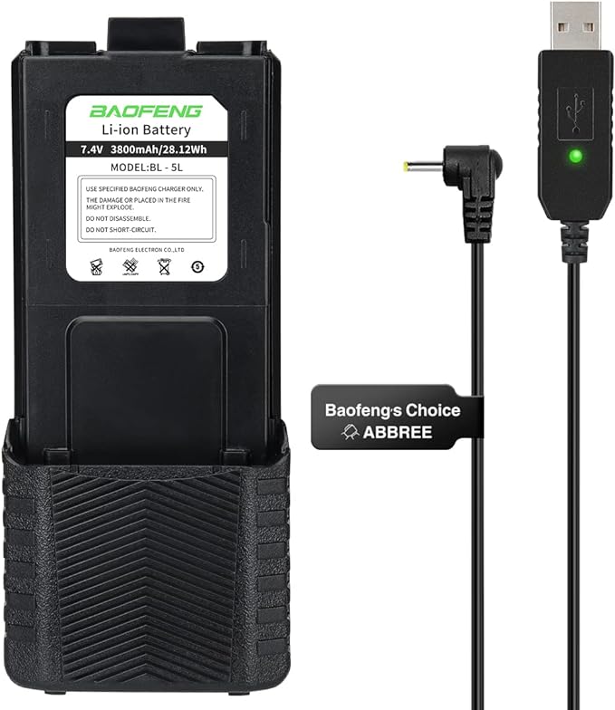 BL-5 3800mAh Extended Battery Walkie Talkie UV-5R BF-8HP UV-5RX3 RD-5R UV-5RTP UV-5R MK2 MK3X MK5 Plus Series Two Way Radios (UV-5R 3800USB Charging Cable)