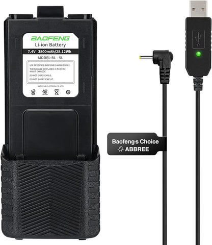 BL-5 3800mAh Extended Battery Walkie Talkie UV-5R BF-8HP UV-5RX3 RD-5R UV-5RTP UV-5R MK2 MK3X MK5 Plus Series Two Way Radios (UV-5R 3800USB Charging Cable)