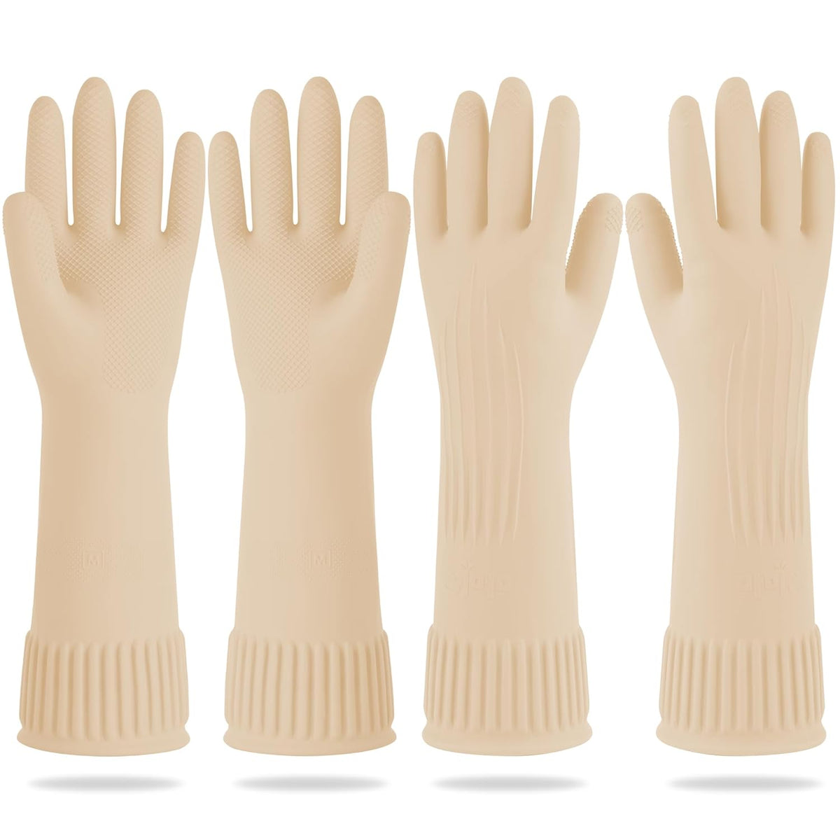 DABOGOSA Mamison 2 Pairs Reusable Waterproof Household Dishwashing Cleaning Rubber Gloves, Non-Slip Kitchen Glove (Ivory, Medium (Pack of 2))