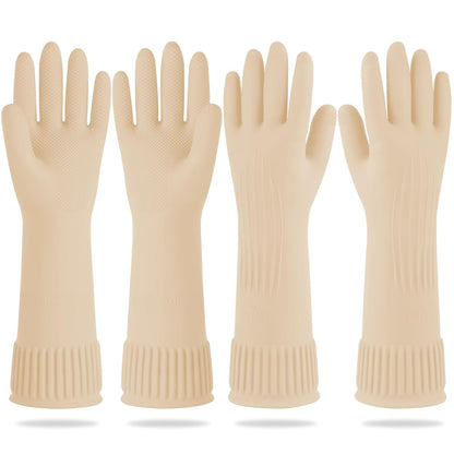 DABOGOSA Mamison 2 Pairs Reusable Waterproof Household Dishwashing Cleaning Rubber Gloves, Non-Slip Kitchen Glove (Ivory, Medium (Pack of 2))