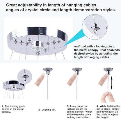Winretro Modern LED Chandeliers Crystal Chandelier 3 Ring Round Pendant Lighting Adjustable Stainless Steel Ceiling Light Fixture for Living Room Dining Room Bedroom