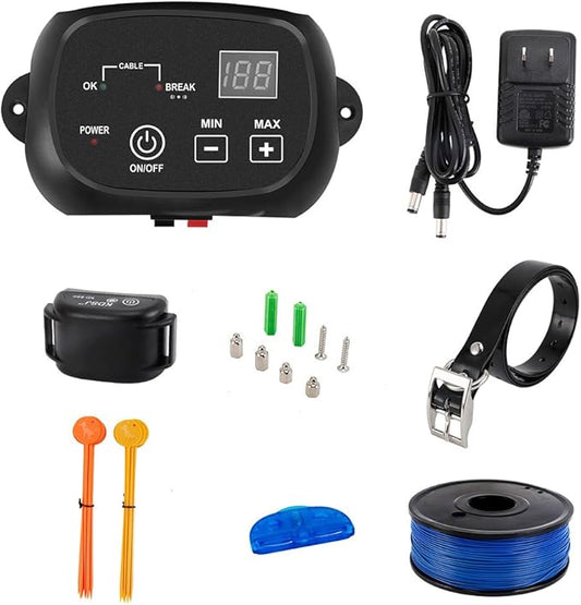 Electric Dog Fence, Wired Pet Containment System, Aboveground/Underground Installation, 650 Ft Wire, IP66 Waterproof Rechargeable Collar, Shock/Tone Correction, 1 Collar