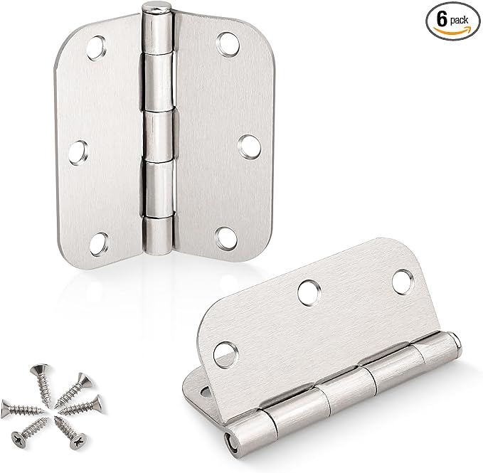 KNOBWELL 6 Pack 3.5 inch Brushed Nickel Door Hinges Interior Door Hinges Rounded for ExteriorInterior Heavy Duty Satin Nickel Door Hardware