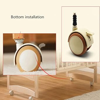 TiStm Heavy Castor Wheels-2 Inch Child Crib Caster Rubber Swivel Cot Castors,Set of 4 Furniture Wheel,Baby Crib Wheel Accessories,Load 80kg,Double Wheel,Silent,with Metal Plunger Stem (Color Casters