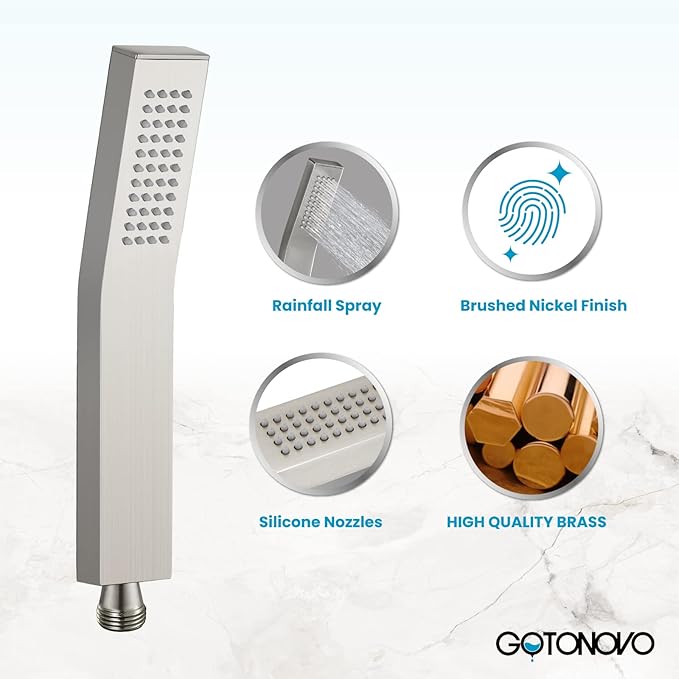 gotonovo Wall Mount High Pressure Brushed Nickel Square Hand Held Shower