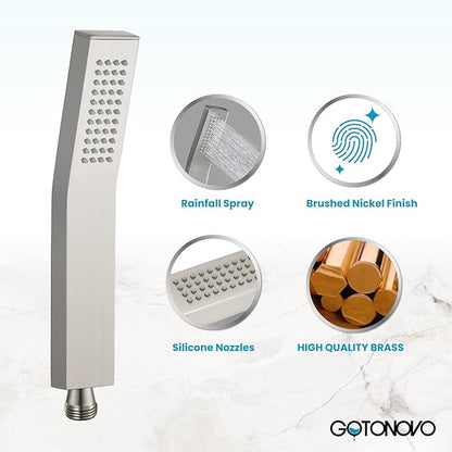 gotonovo Wall Mount High Pressure Brushed Nickel Square Hand Held Shower