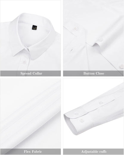 J.VER Womens Dress Shirts Long Sleeve Button Down Shirt Wrinkle-Free Business Casual Blouse Office Work Tops 2K+ bought in past month