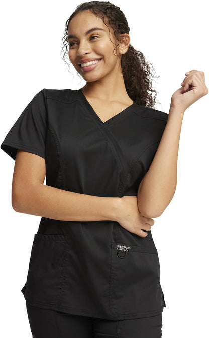 Cherokee Women's Mock Wrap Scrub Top with 3 Pockets (WW610)