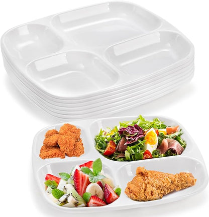 Dicunoy 8 PCS Divided Meal Tray, 10 Inch Melamine Dinner Plates for Adults, Sectional 4 Compartments Portion Control Plate Reusable Serving Platter for Salad, Noodles, Camping, Picnics
