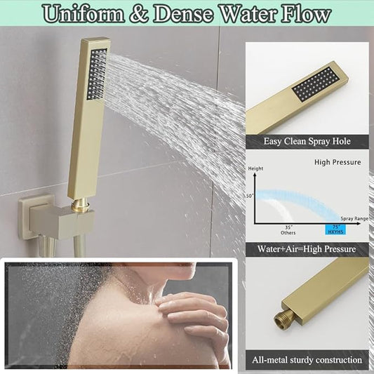 Hand Shower Wand Handheld Shower Spray High Pressure Single Function Luxury Hand Showerhead Brushed Gold