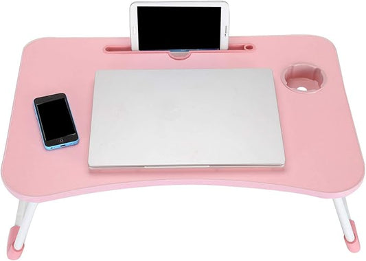 Lap Desk, Laptop Bed Table 60 x 40 x 28cm Bed Desk Stand with Foldable Legs & Cup Slot Notebook Stand Computer Laptop Tray for Sofa Bed (Color : Pink)