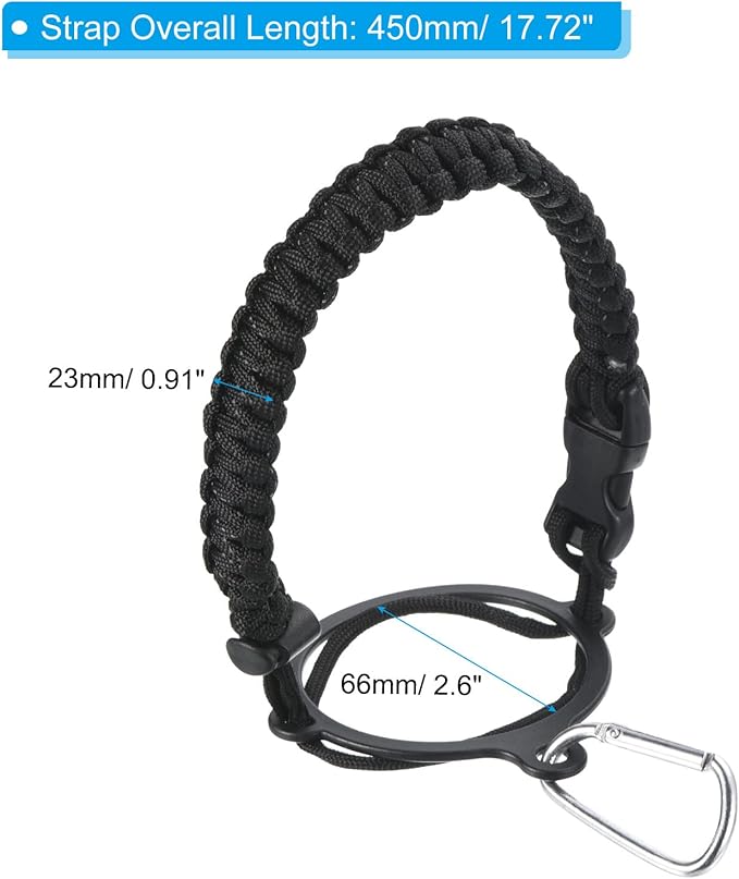 PATIKIL Paracord Handle, 2 Pack Water Bottle Handle Strap Carrier with Ring for 12oz to 64oz Wide Mouth Bottles, Black