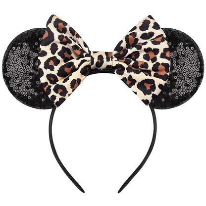 RAZKO Minnie Mouse Ears Headband, Sequin Mickey Ears for Women Girls Hair Accessories (Leopard)