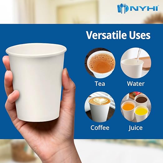 NYHI 300 Pack 8 oz White Paper Disposable Coffee Cups Hot Cold Beverage Drinking Cup for Water Juice Espresso Tea Ideal for Water Coolers Party